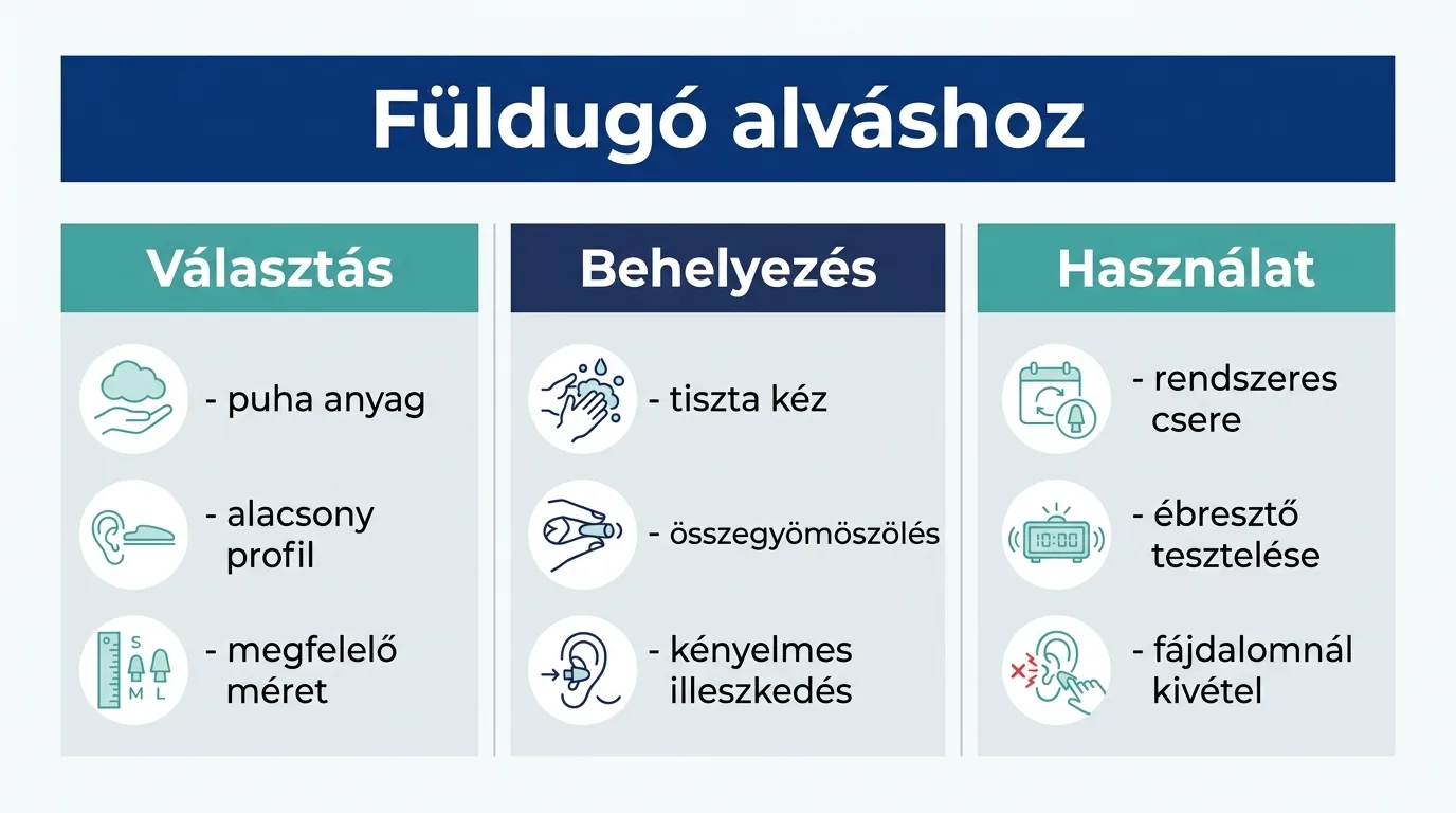 Infografika a füldugó kiválasztásáról, behelyezéséről és biztonságos használatáról