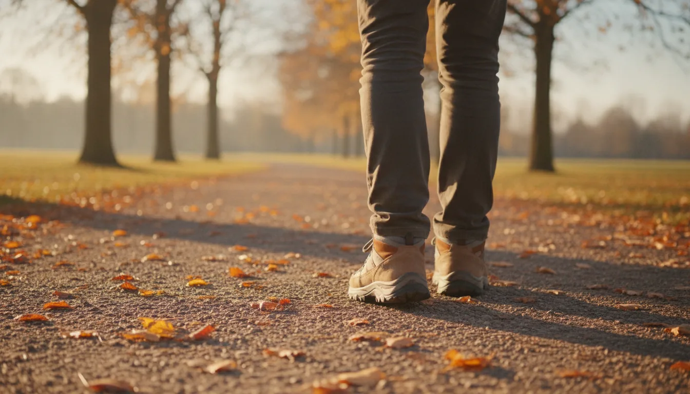 Sétáló láb kényelmes cipőben egy parkban