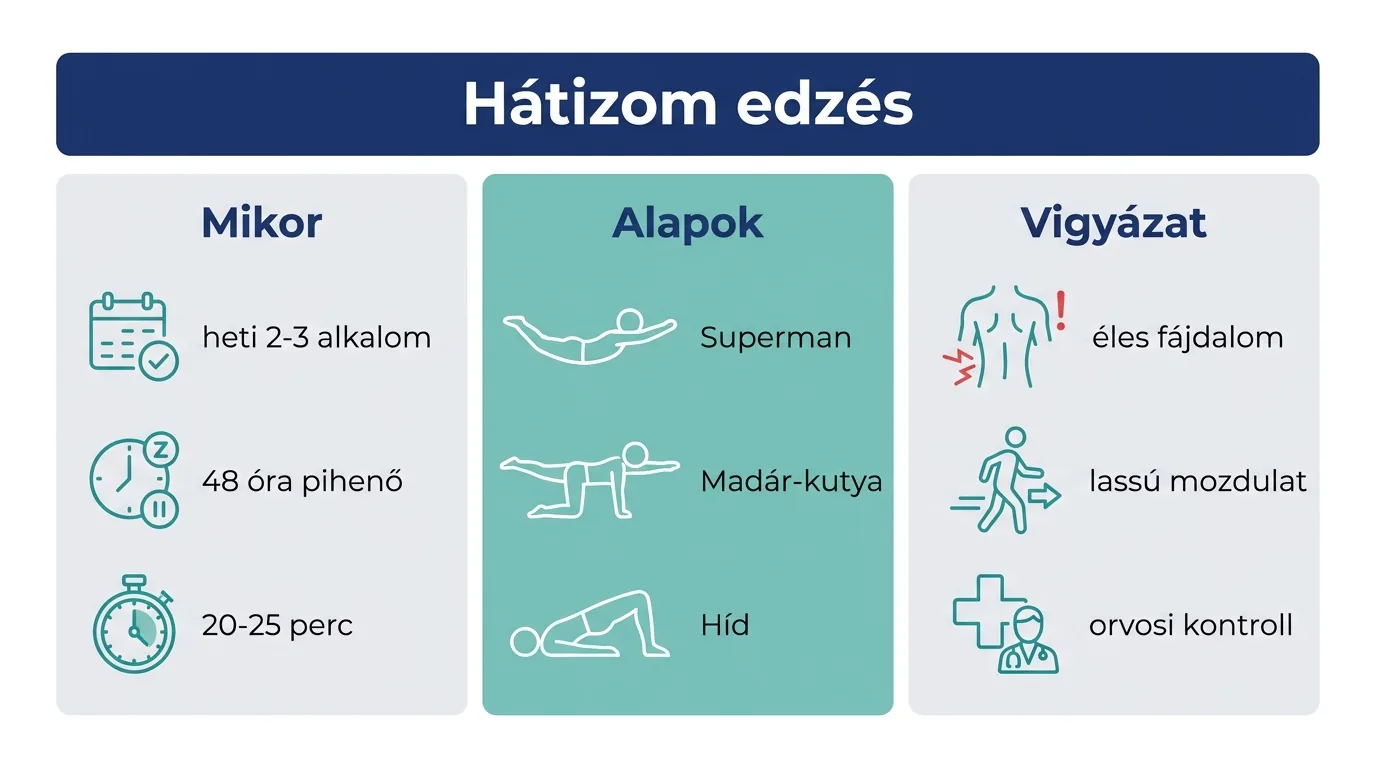 Infografika a hátizom erősítő gyakorlatok gyakoriságáról és legfontosabb szabályairól