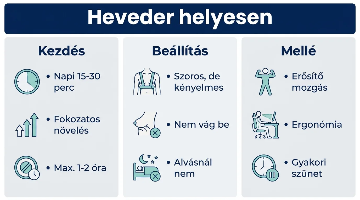 Infografika a tartásjavító heveder helyes használatáról