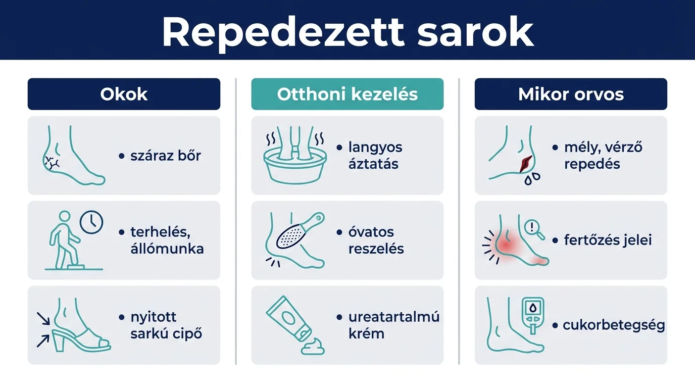 Infografika a repedezett sarok okairól és otthoni kezeléséről