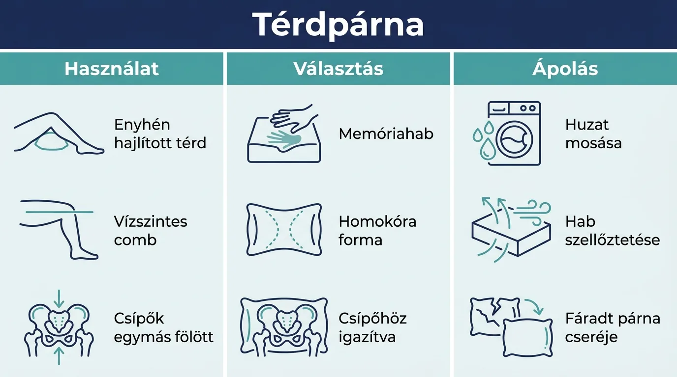 Infografika a térdpárna használatáról, választásáról és ápolásáról